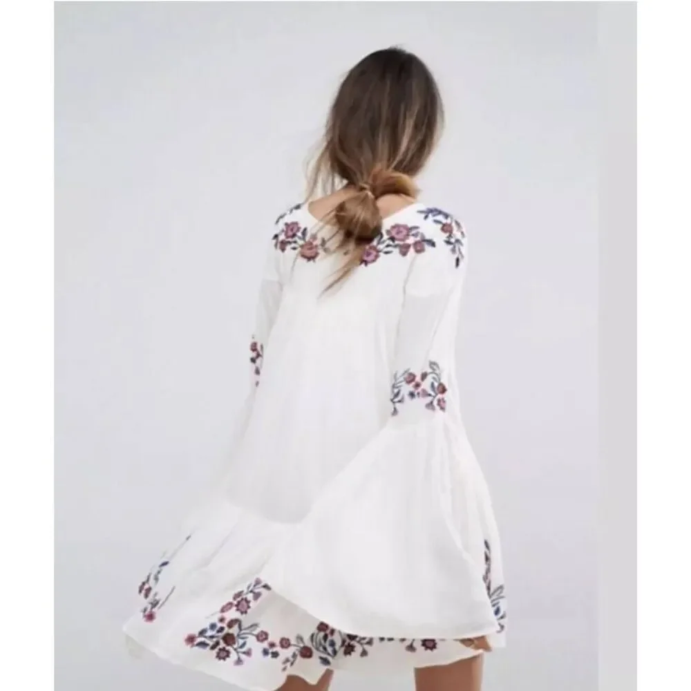 Free People Te amo White Embroidered Boho Tunic Mini Dress Top Bell Sleeves S - Picture 2 of 10